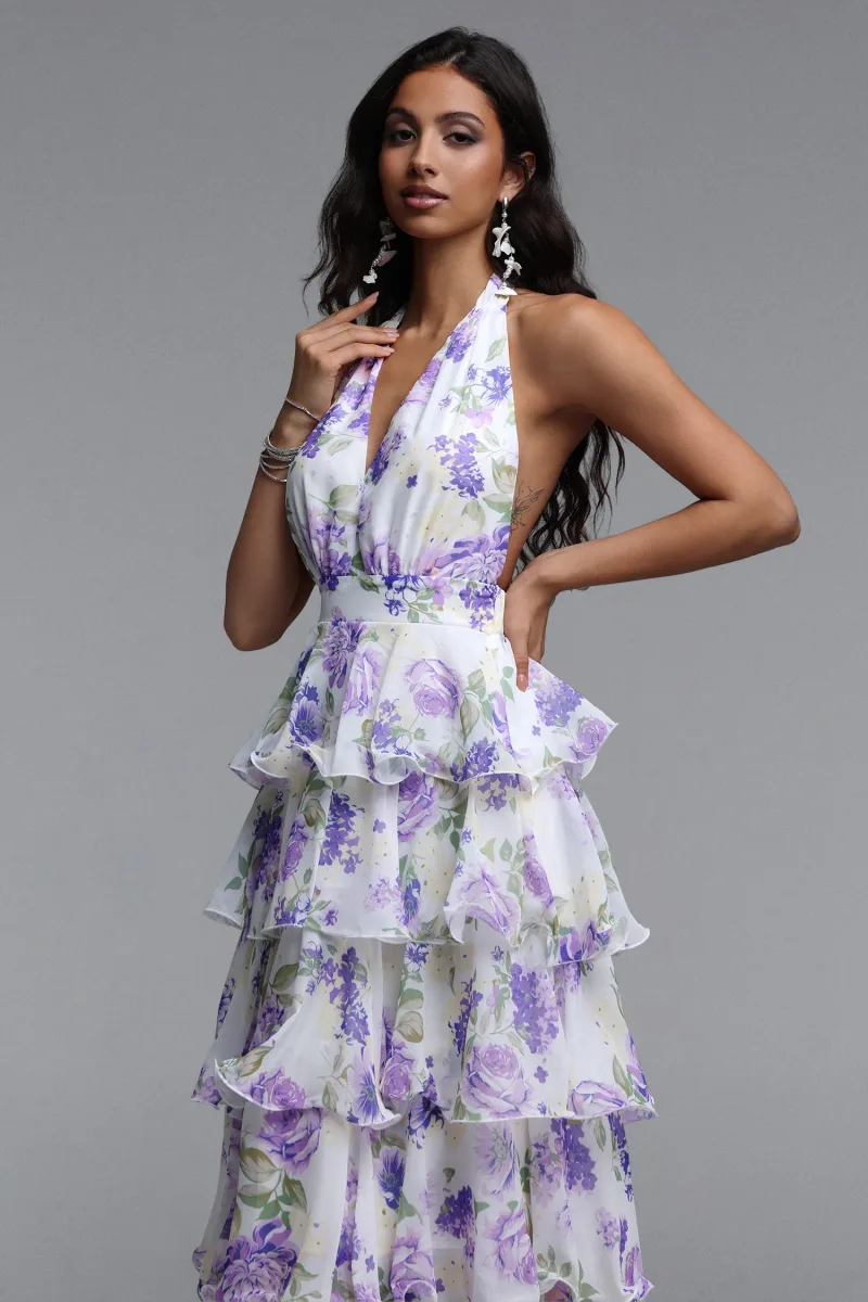 Vestido Maxi Lala Resort em Chiffon com Estampa Floral