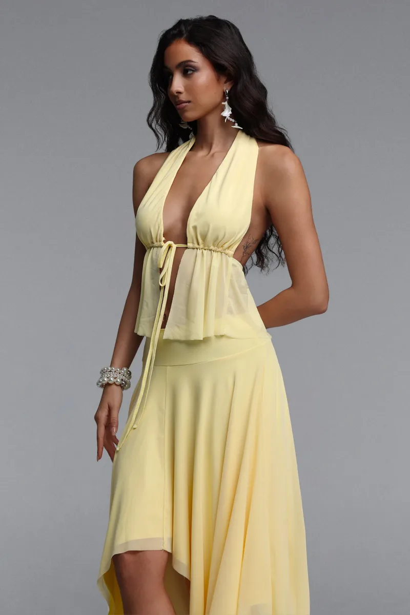 Conjunto Kyra Resort: Top Fluido e Saia em Tecido Com Bainha Irregular