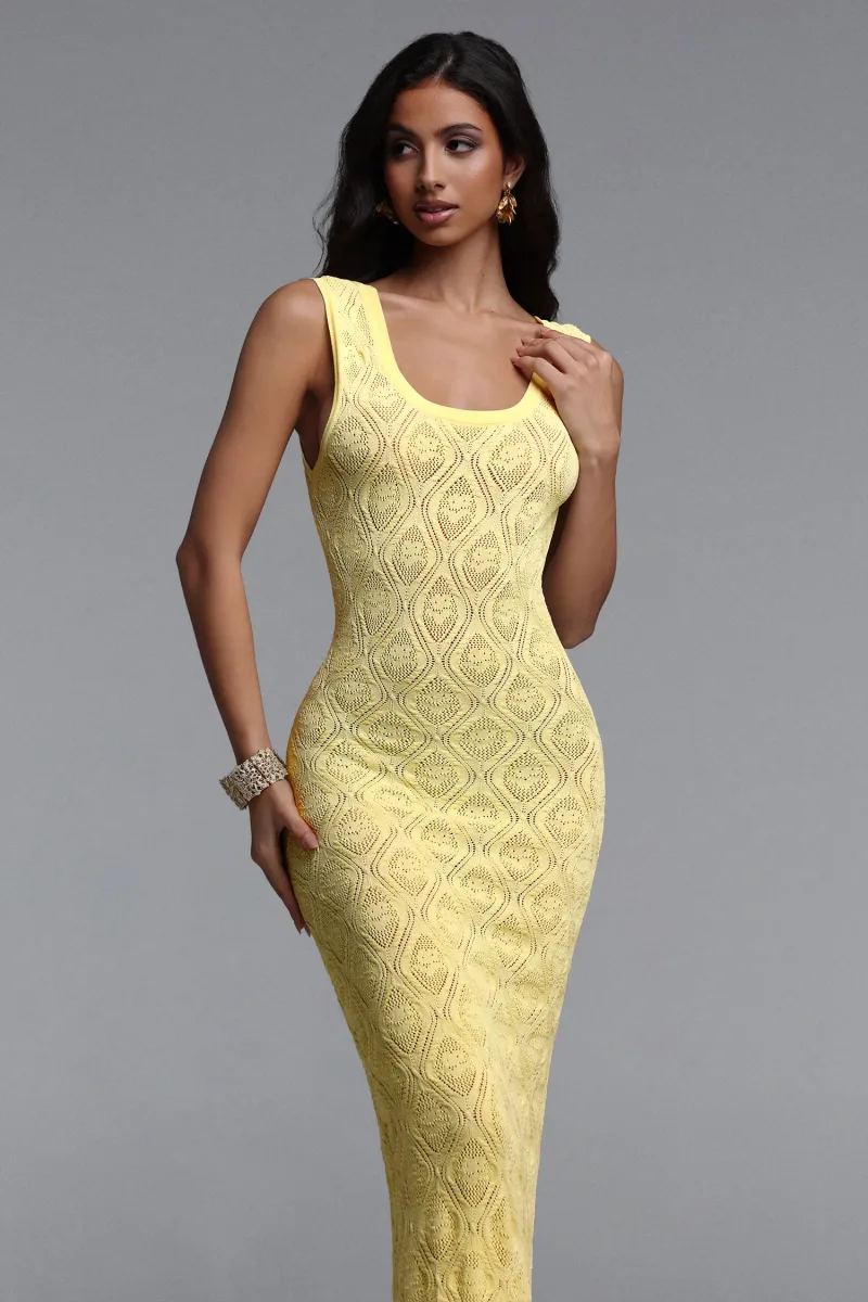 Vestido Maxi Etta Elegante em Tricô Amarelo