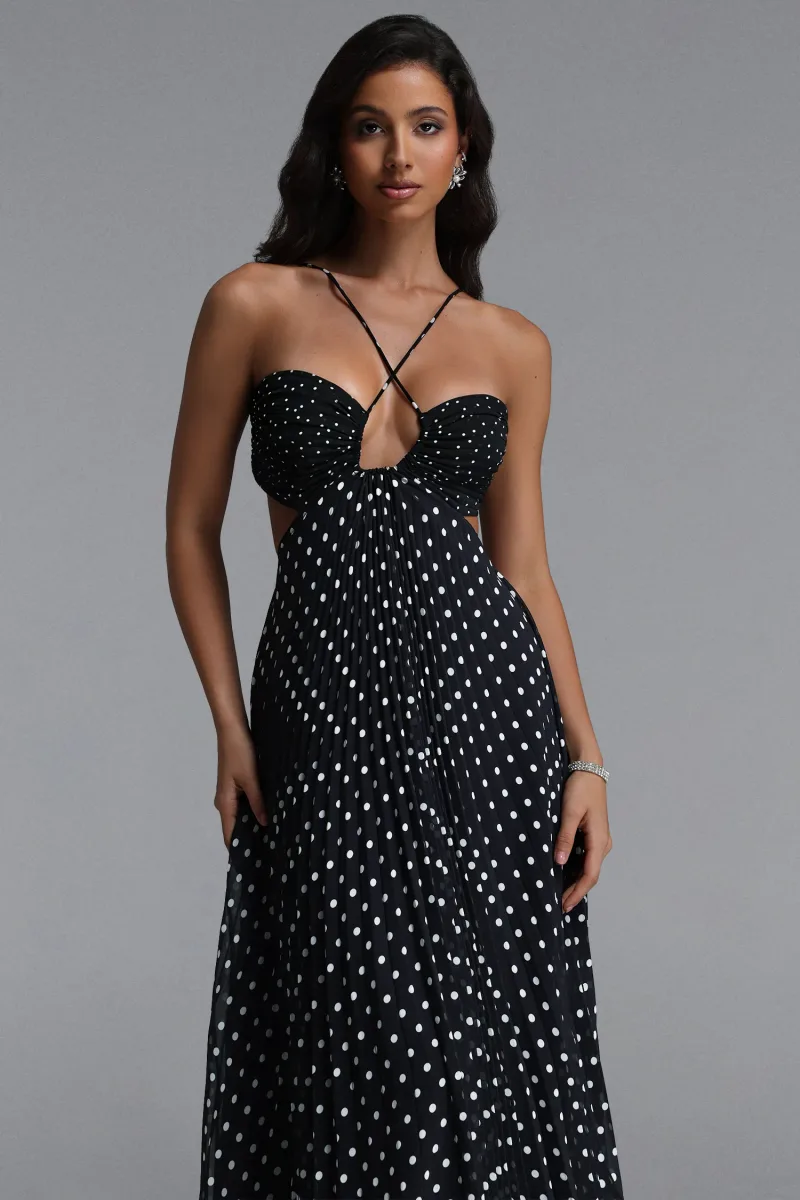 Vestido Maxi Loka Resort com Recorte e Poá