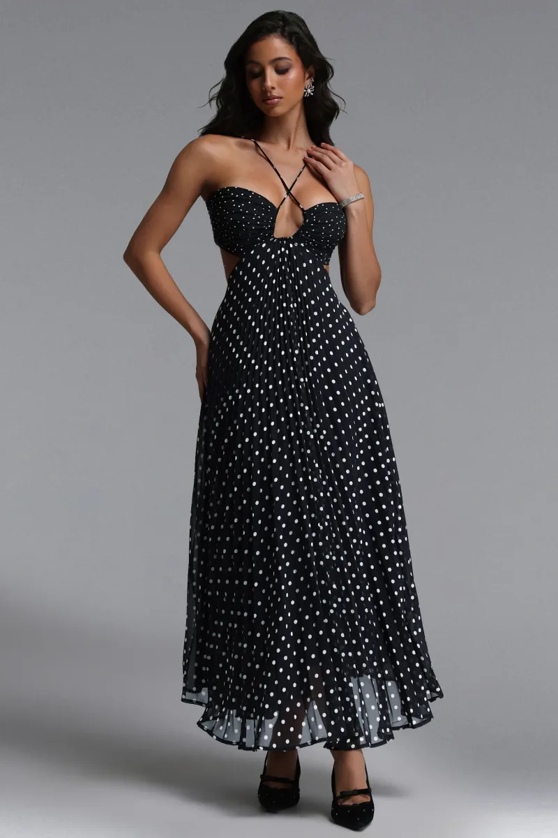Vestido Maxi Loka Resort com Recorte e Poá