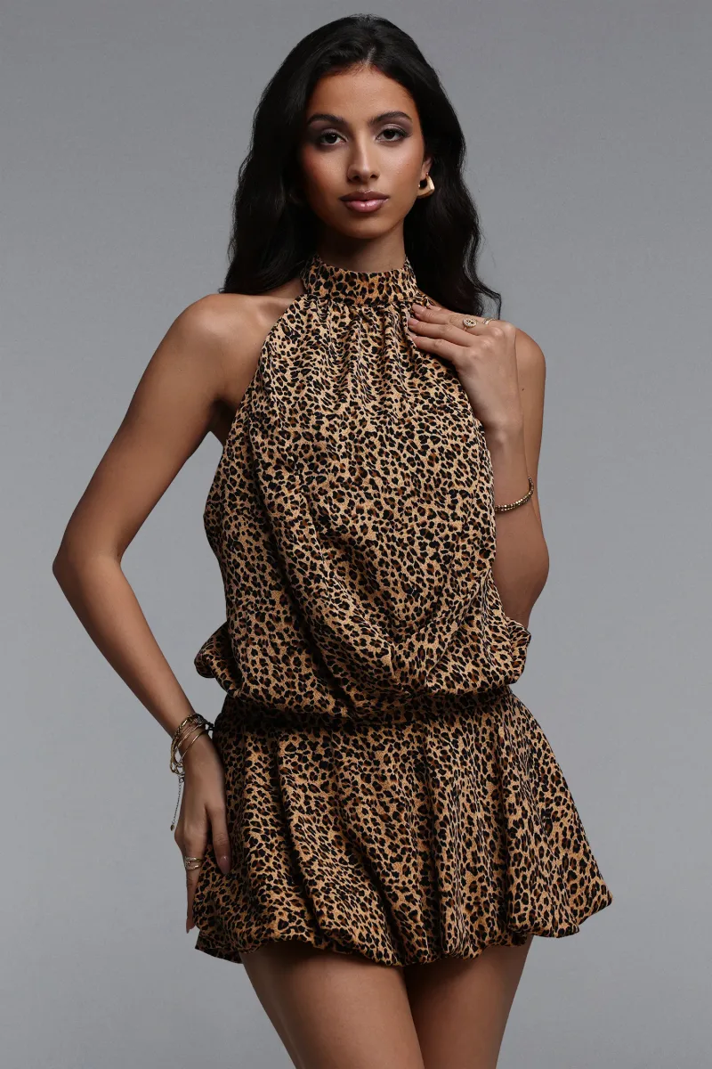 Vestido Mini Tanya Fluido com Estampa Onça