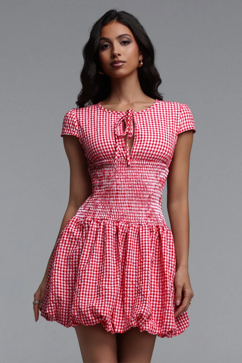 Vestido Mini Halasa com Xadrez em Tear