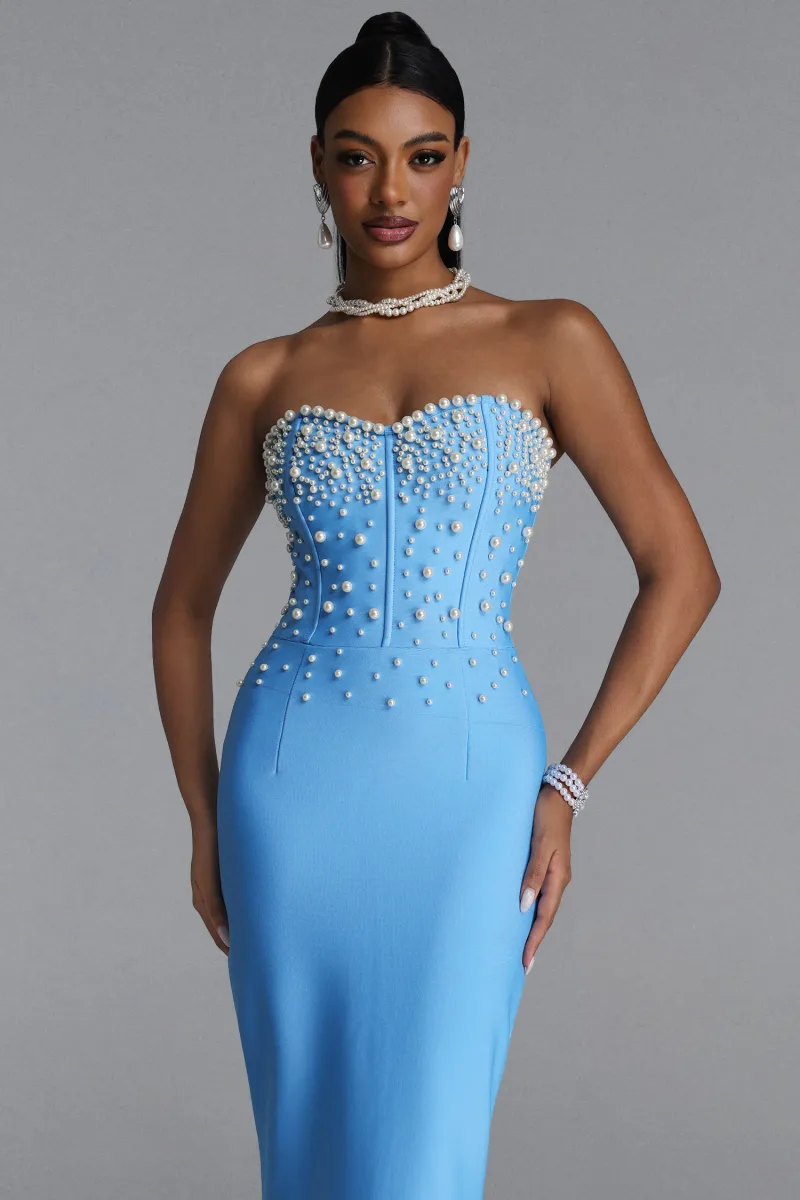 Vestido Longo Rebel Sem Alças com Pérolas