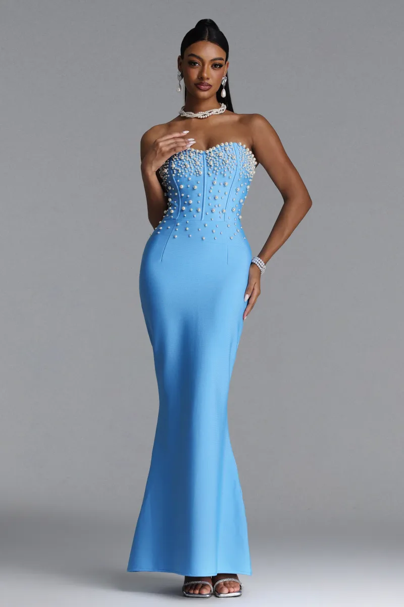 Vestido Longo Rebel Sem Alças com Pérolas