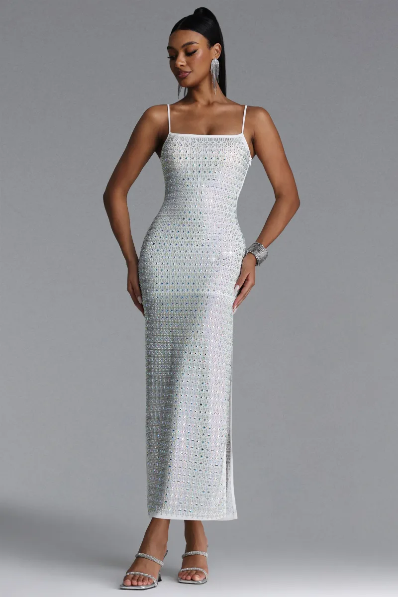 Vestido Maxi Laney com Fenda Lateral e Cristais