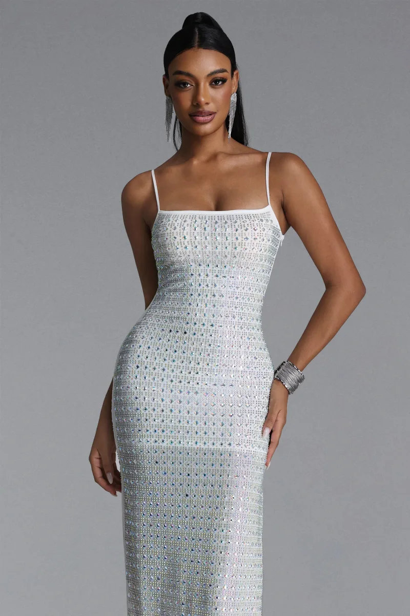 Vestido Maxi Laney com Fenda Lateral e Cristais