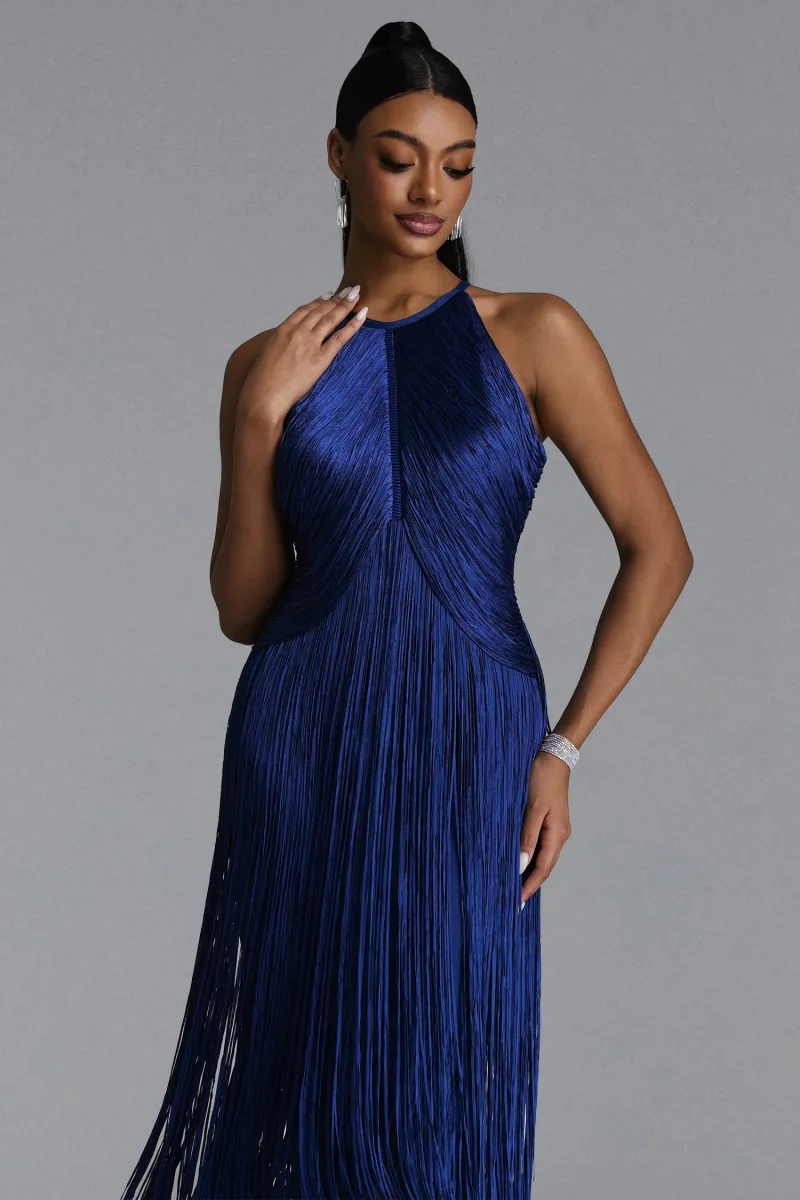 Vestido Maxi Sahara com Franjas e Hotfix