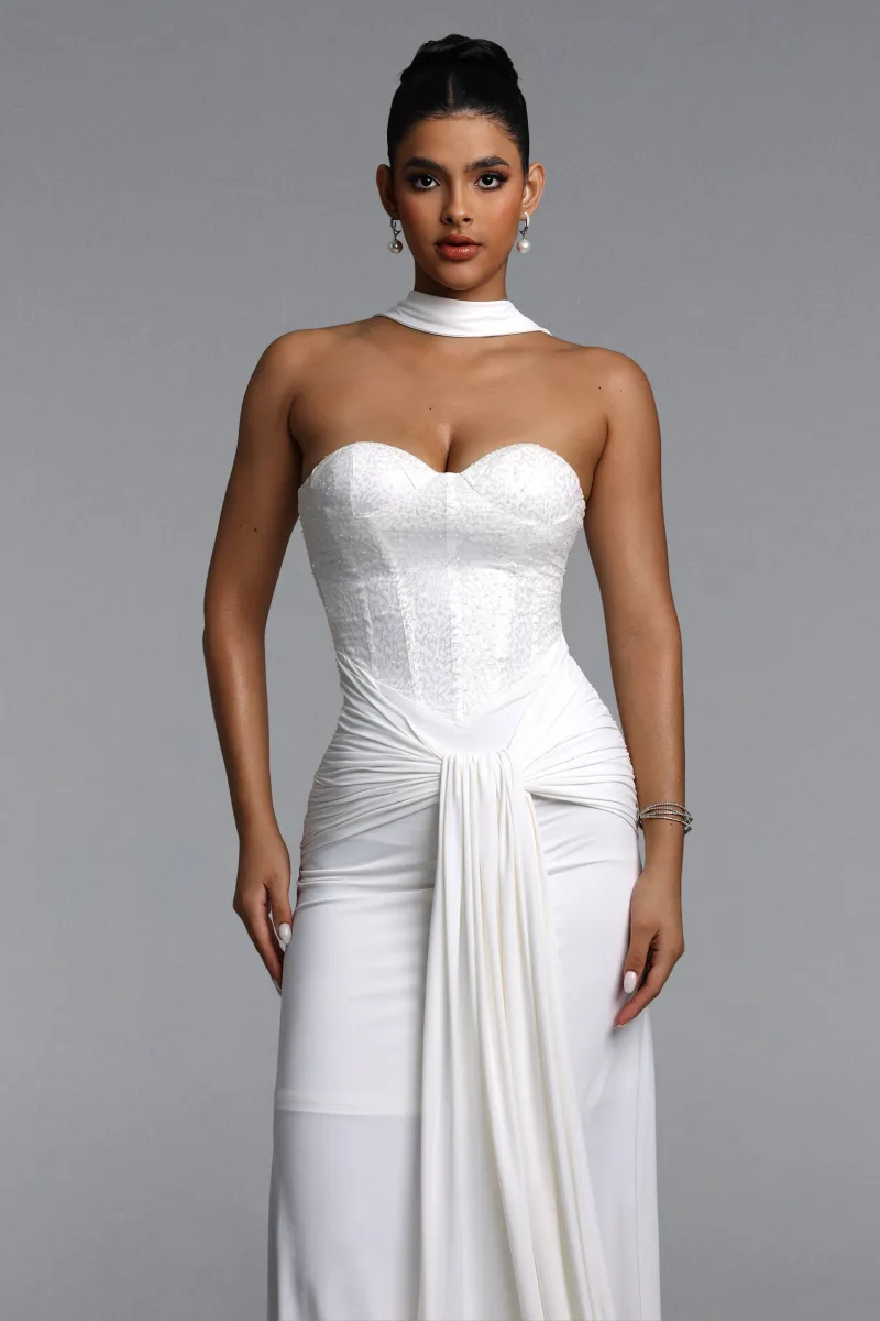 Vestido Maxi Sharlot com Paetês e Drapeado