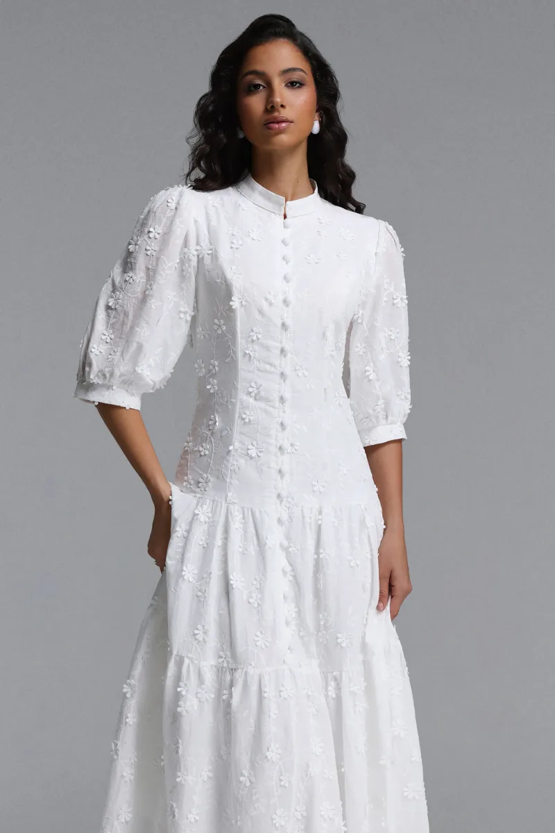 Vestido Maxi Plume em Trama Floral