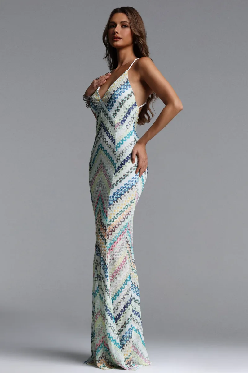 Vestido Maxi Salama com Decote V e Padronagem Floral
