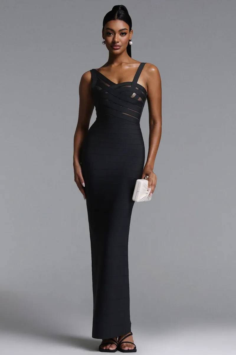 Vestido Maxi Vla Classic Listrado Assimétrico em Tecido Bandage