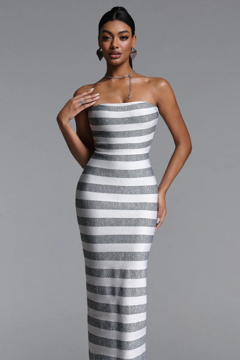 Vestido Maxi Junya Chic Sem Alças Listrado