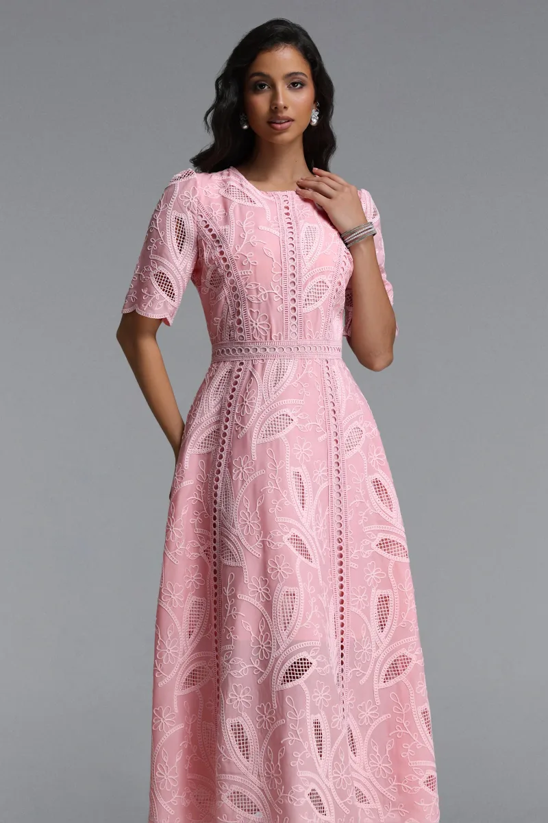 Vestido Midi Krystal Resort com Renda Bordada Floral