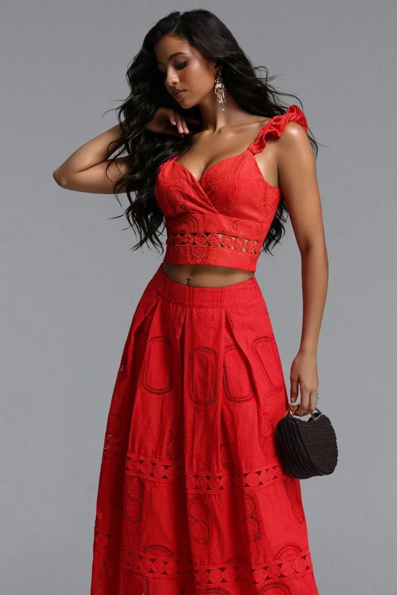 Conjunto Lali em Crepe com Decote V, Sem Mangas e Babados