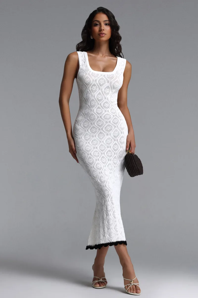 Vestido Maxi Etta em Malha Estruturada Branca