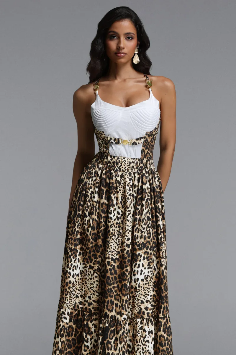Vestido Maxi Yuria em Estampa Leopardo Fluido sem Mangas