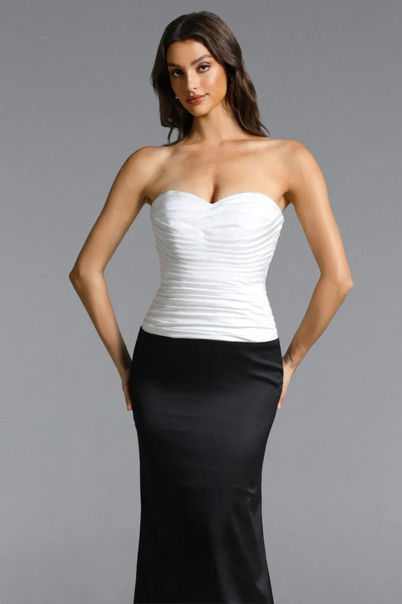 Vestido Maxi Diona com Pregas e Cetim Contrastante