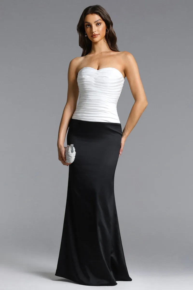 Vestido Maxi Diona com Pregas e Cetim Contrastante