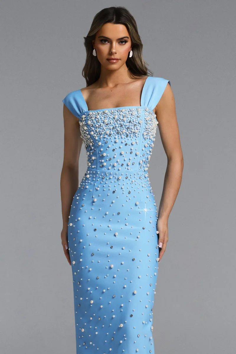 Vestido Maxi Vafa com Pérolas e Strass