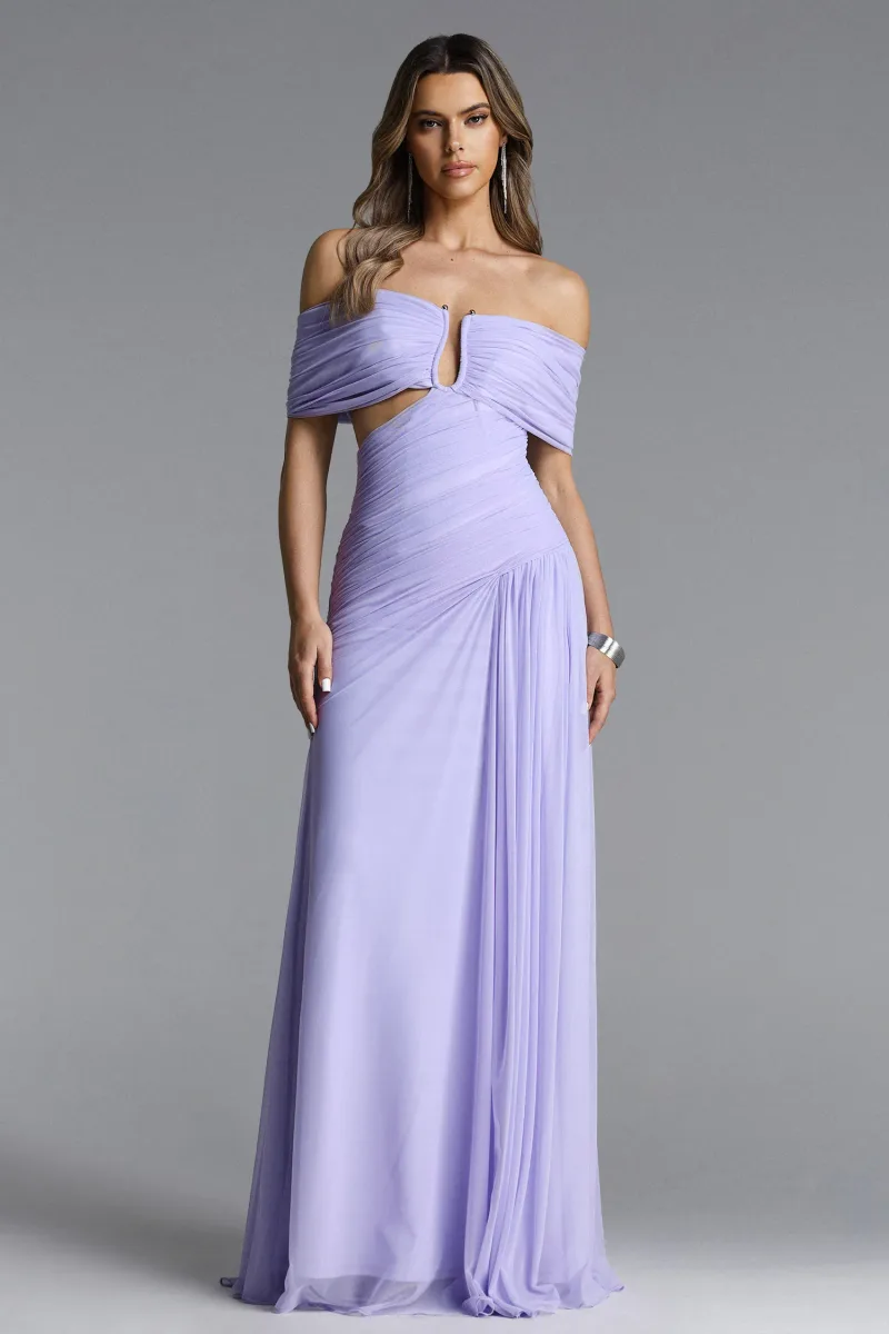 Vestido Maxi Vikare com Recorte em V e Ombro a Ombro