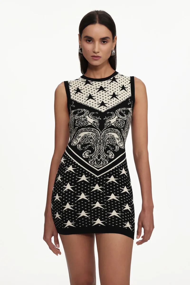 Vestido Mini Madelynn em Tricô Jacquard