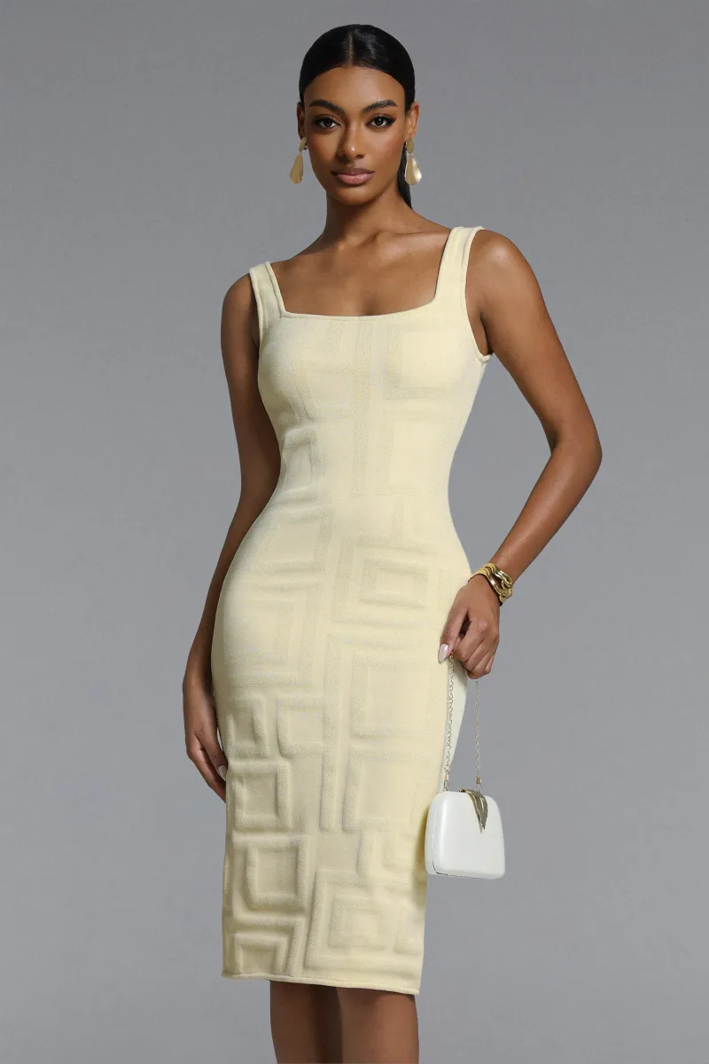 Vestido Midi Vilina em Bandagem com Padronagem Xadrez