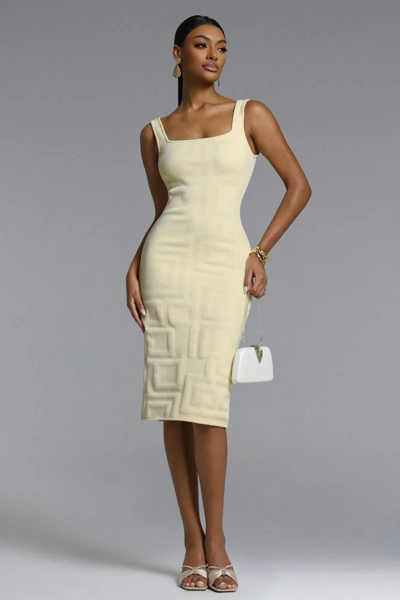 Vestido Midi Vilina em Bandagem com Padronagem Xadrez