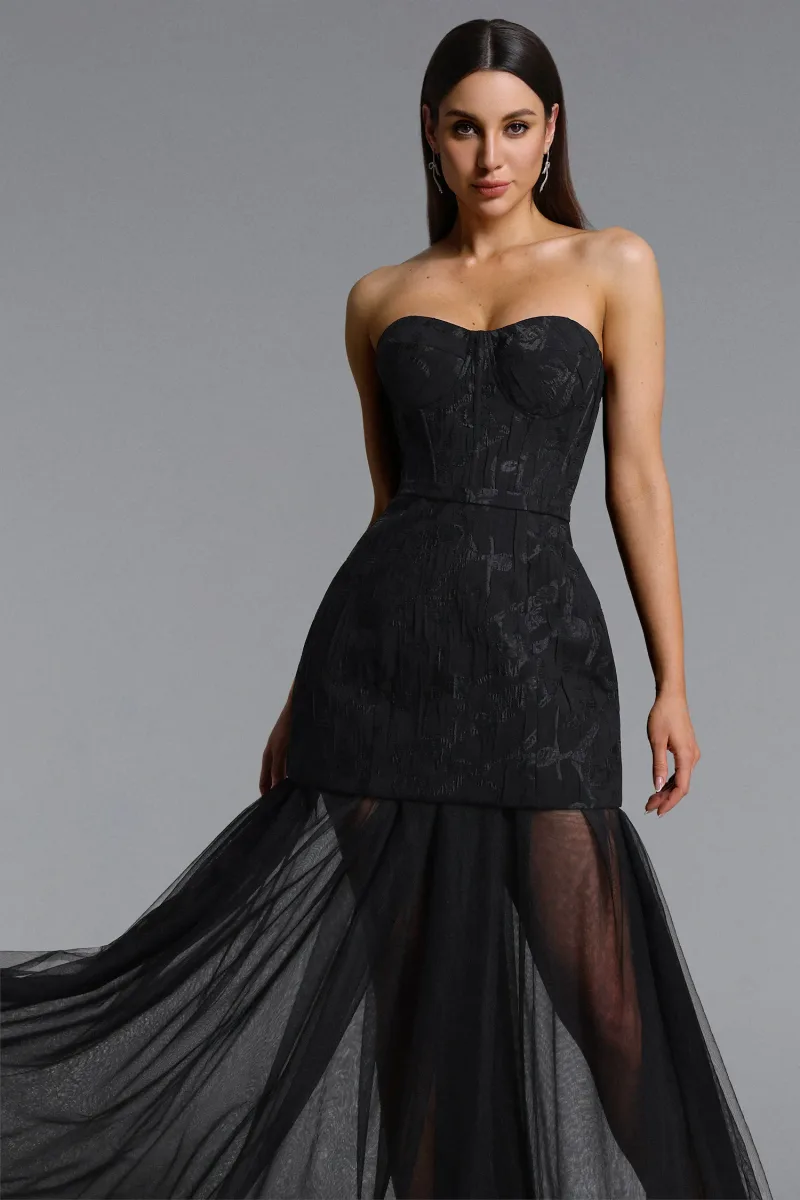 Vestido Longo Margo com Decote Tomara que Caia em Jacquard Floral