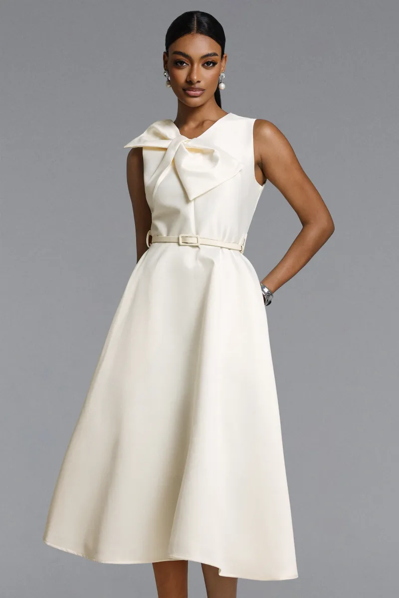 Vestido Longo Fallon em Trama Estruturada com Detalhe de Laço