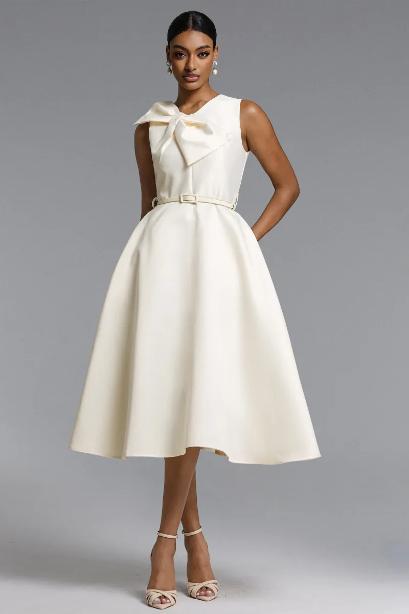 Vestido Longo Fallon em Trama Estruturada com Detalhe de Laço
