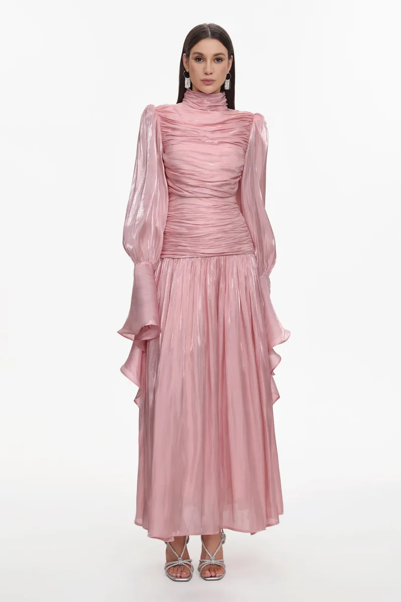 Maxi Dress Viky Resort com Manga Longa e Franzido Marcado