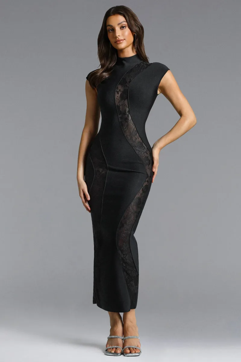Vestido Maxi Rotte Sensual em Renda e Tecido Bandage