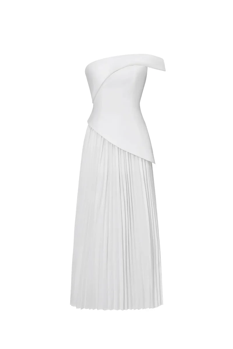 Maxi Dress Vickee com Ombro a Ombro e Pregas Assimétricas