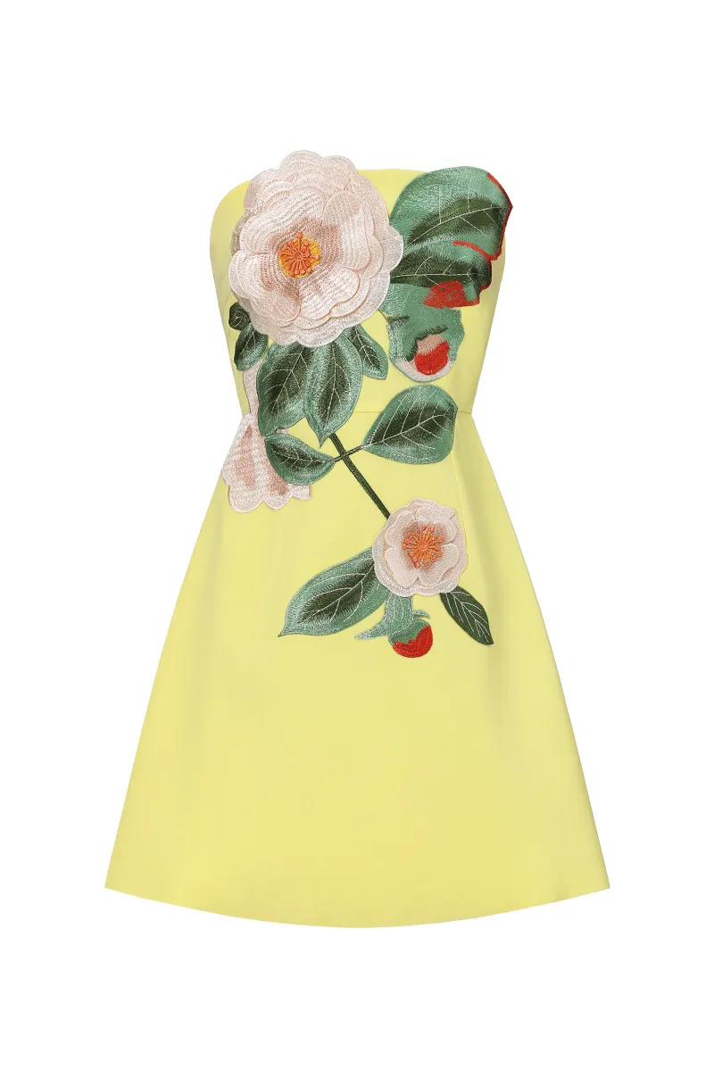 Mini Dress Doris com Bordado Floral e Costas Nuas