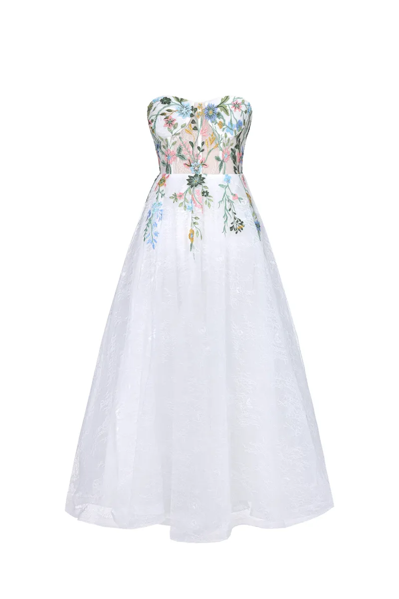 Maxi Dress Joie com Bordado Floral e Renda em Camadas de Tule