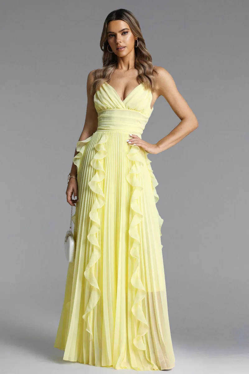 Vestido Maxi Viky com Pregas e Babados