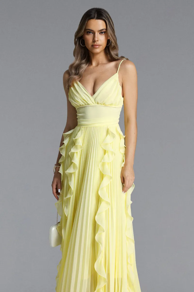 Vestido Maxi Viky com Pregas e Babados