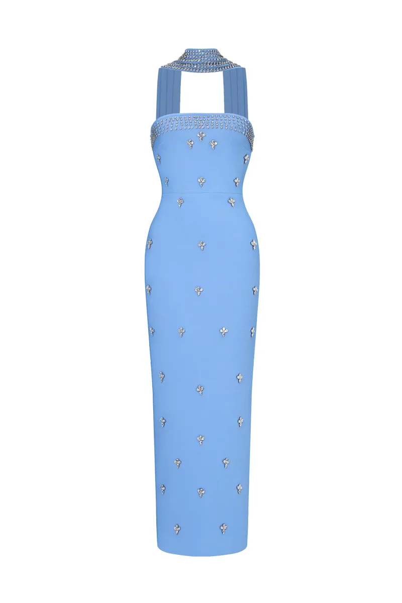 Vestido Maxi Marina: Bandage sem Alças com Cristais