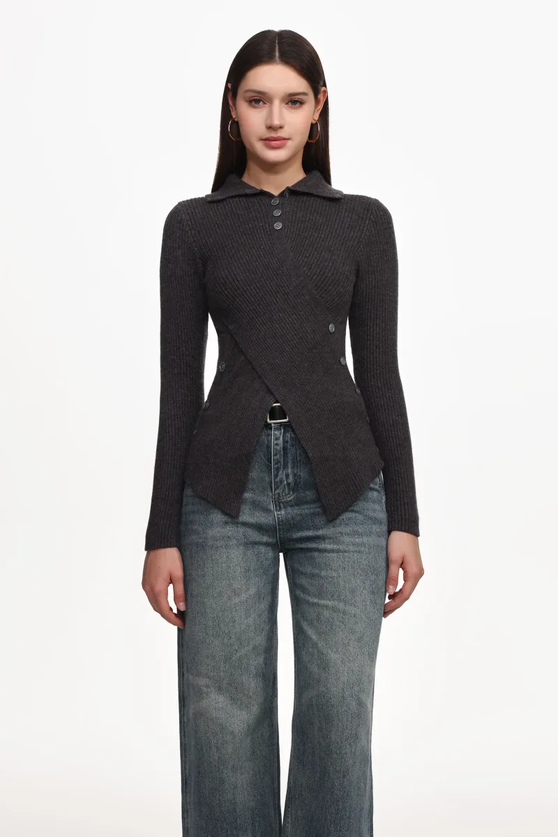 Top Dotty: Tricô com Manga Longa e Botões