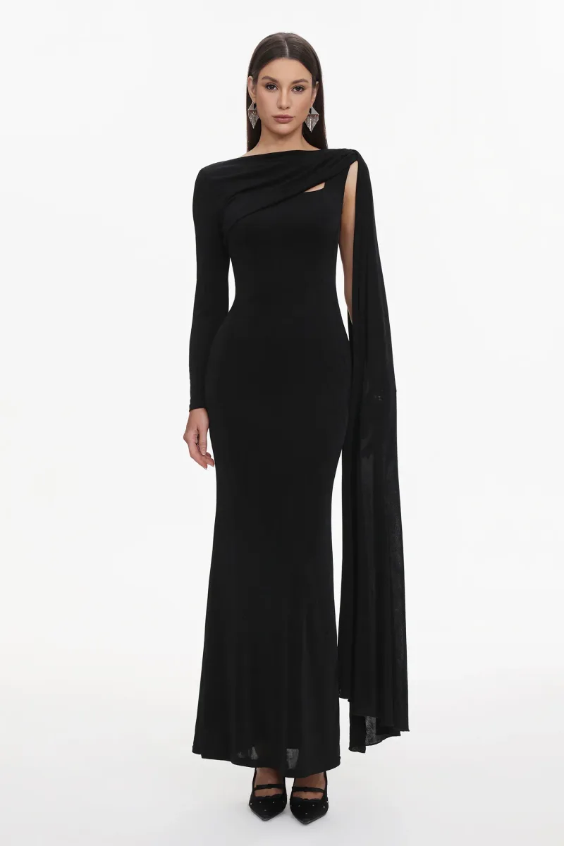 Vestido Maxi Louxia com Cabo Assimétrico Ombro Único