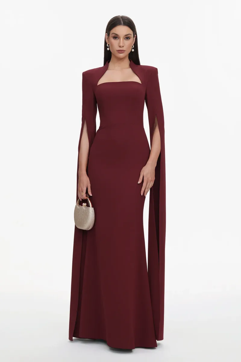 Vestido Maxi Werko com Decote Quadrado Capa Tecida
