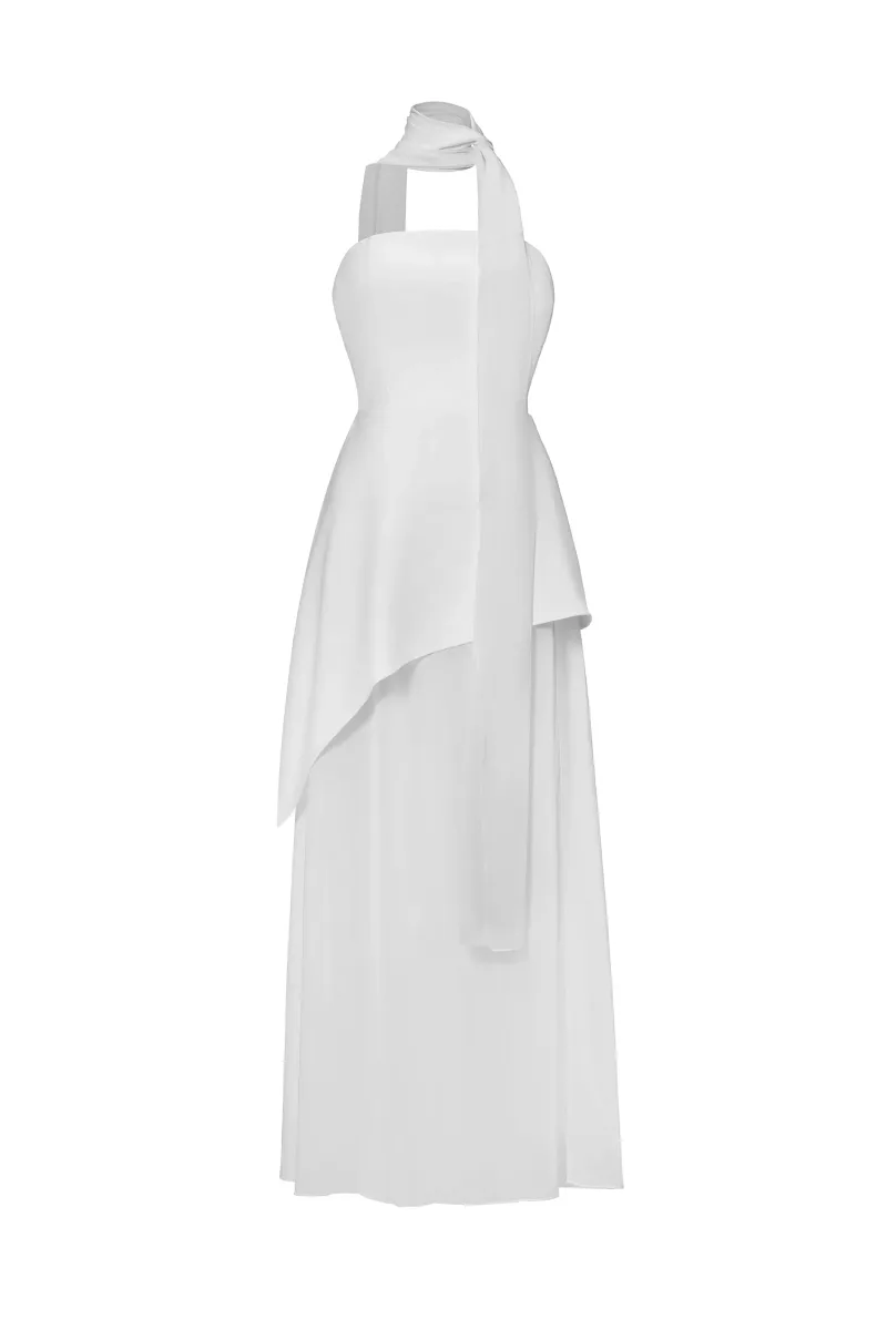 Vestido Maxi Kater Decote Único em Tule e Cetim