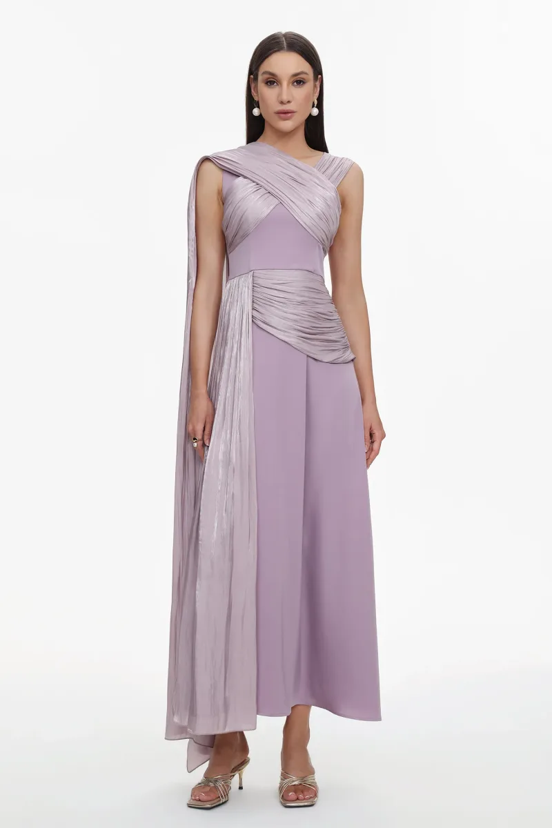 Vestido Maxi Rebekah em Chiffon com Pregas
