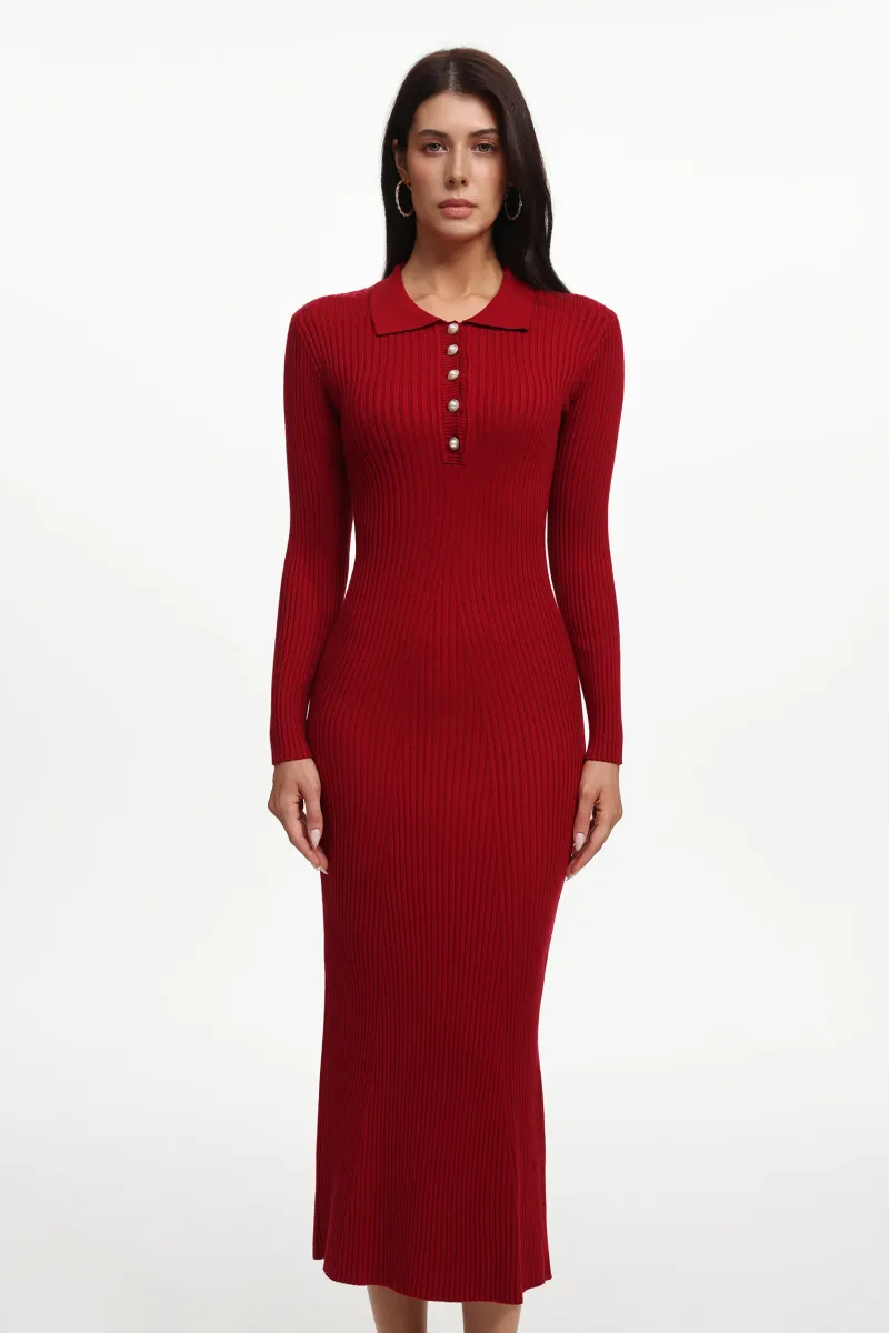 Vestido Maxi Morwenna em Tricô com Pérolas
