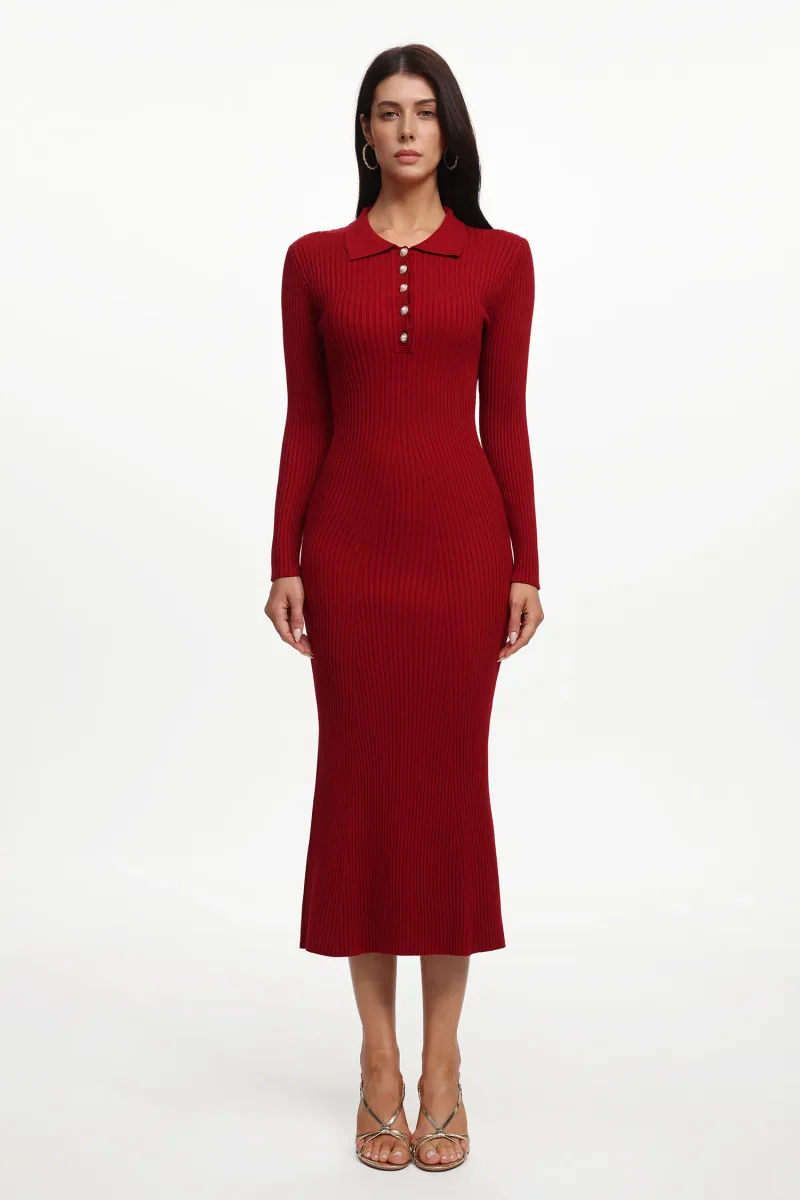 Vestido Maxi Morwenna em Tricô com Pérolas