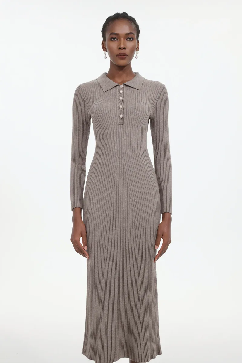 Vestido Dinah Elegant: Maxi em Tricô com Manga Longa