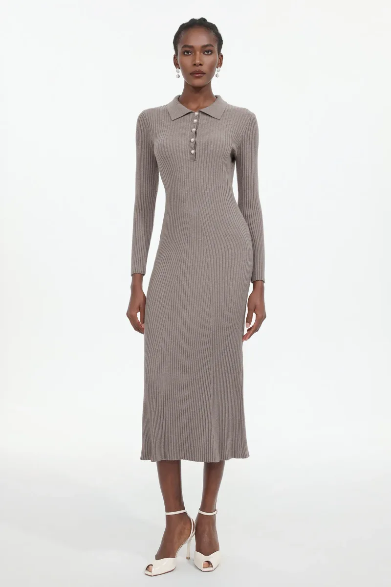 Vestido Dinah Elegant: Maxi em Tricô com Manga Longa