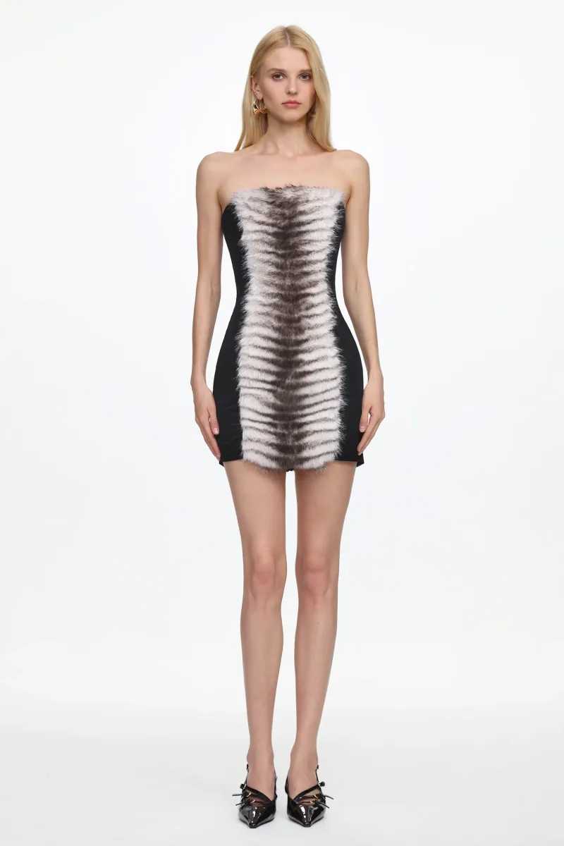 Vestido Mini Dido com Painel de Pelo Ecológico