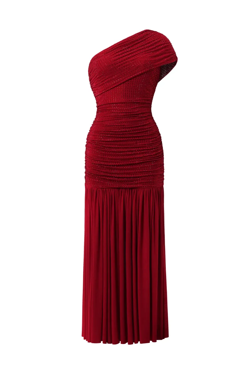 Vestido Maxi Naida com Drapeado e Cristais